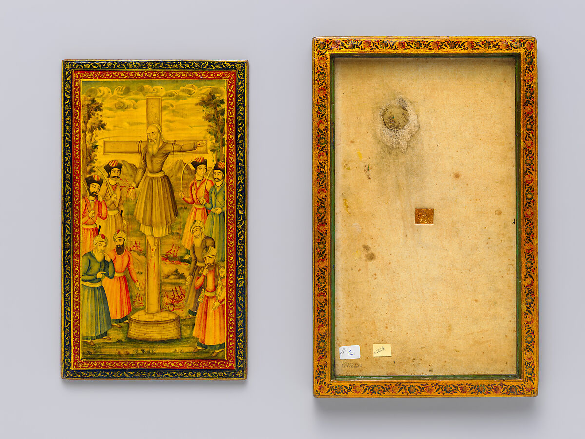 Mirror Case Depicting Crucifixion Scene, Muhammad Isma'il Isfahani (Iranian, 1814–1892), Pasteboard, papier-maché; opaque watercolor, gilded, and lacquered