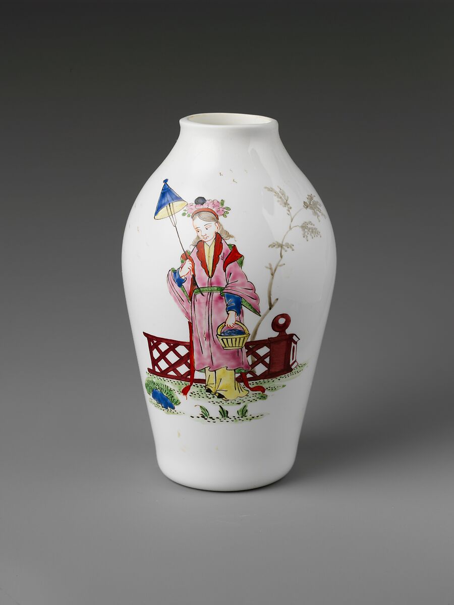 Vase, Opaque glass with enamel decoration, British 