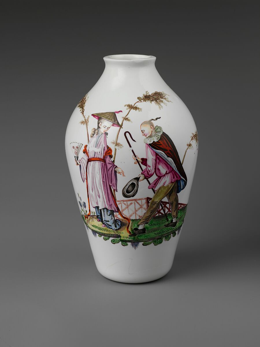 Vase, Opaque glass with enamel decoration, British 