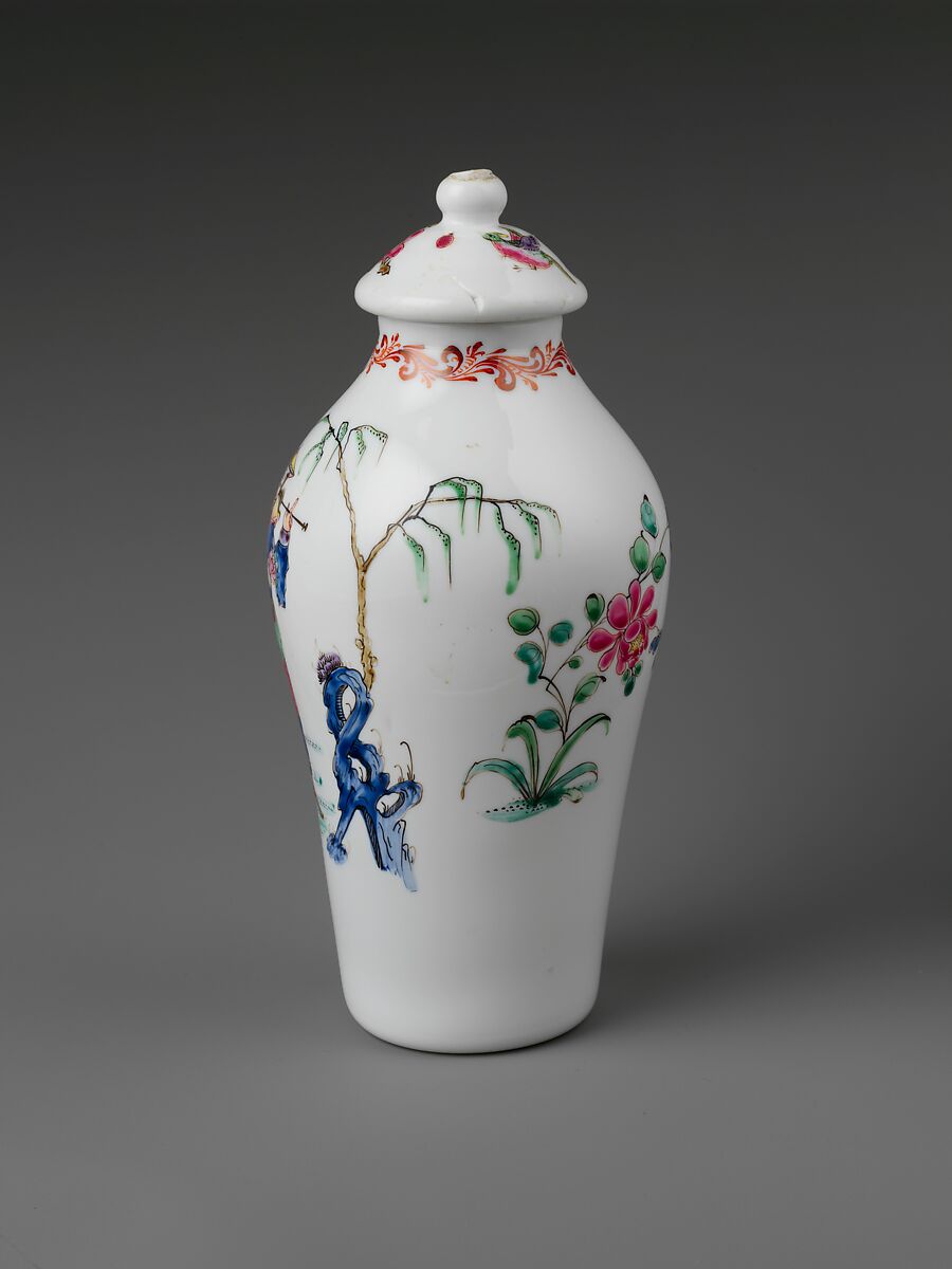 Vase, Opaque glass with enamel decoration, British 