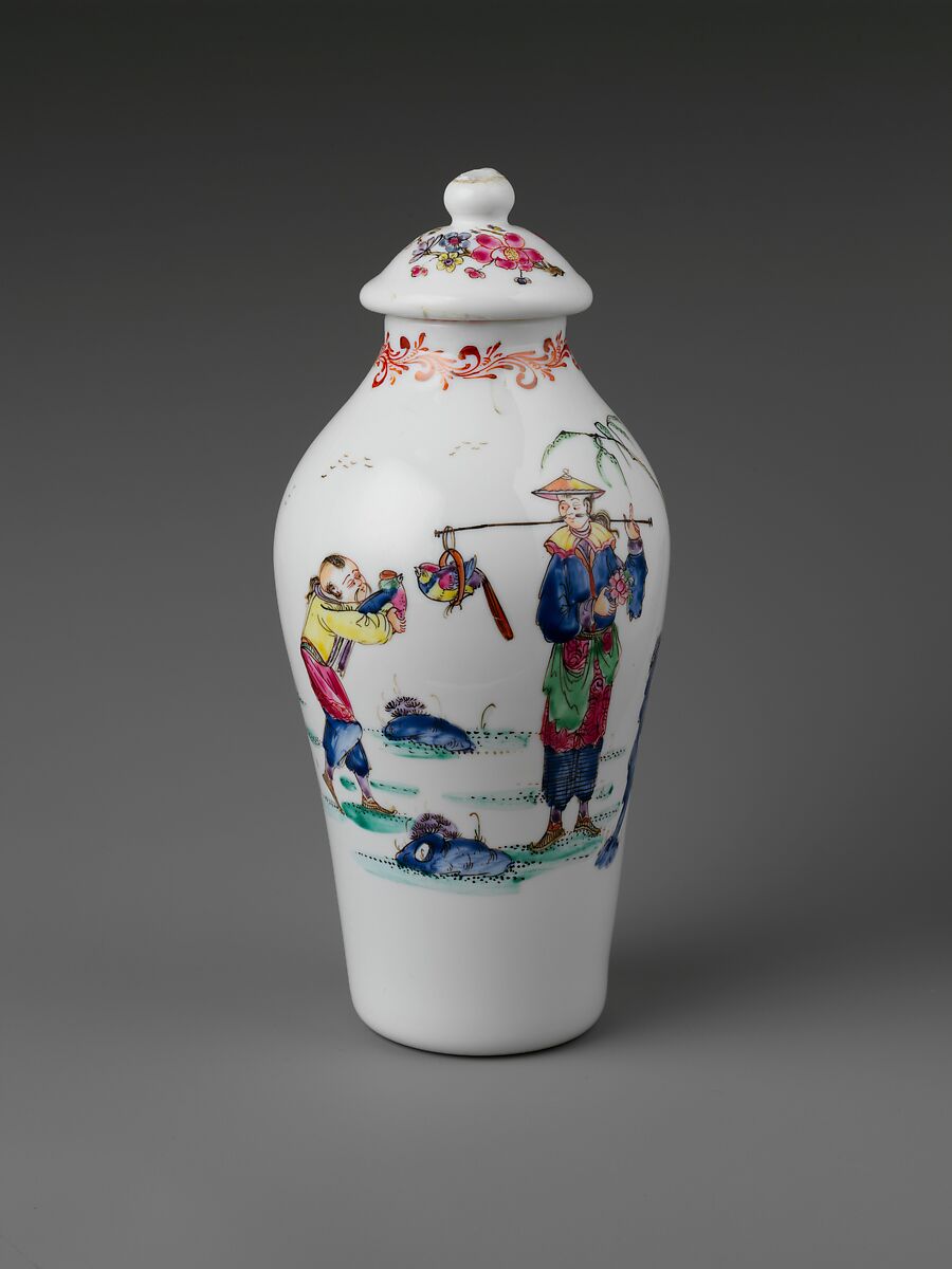 Vase, Opaque glass with enamel decoration, British