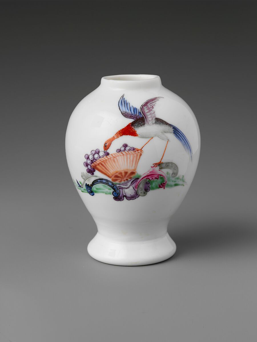 Vase, Opaque glass with enamel decoration, British
