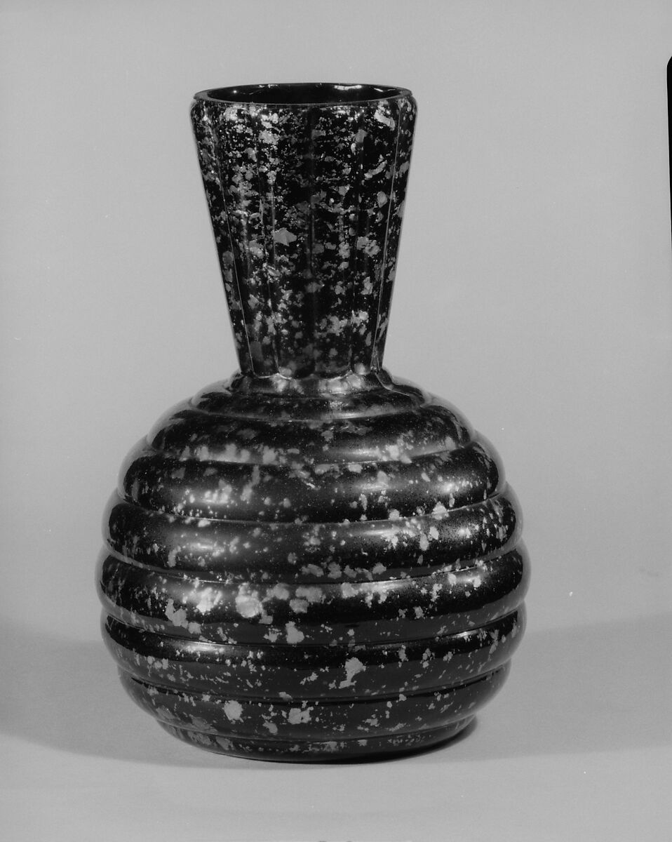 Vase, Blown spangled black glass, American 
