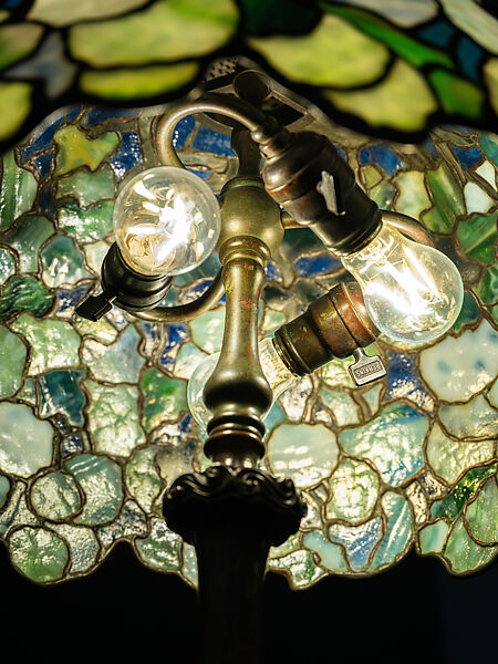 "Snowball" Table Lamp, Louis C. Tiffany (American, New York 1848–1933 New York), Leaded Favrile glass, patinated bronze, American