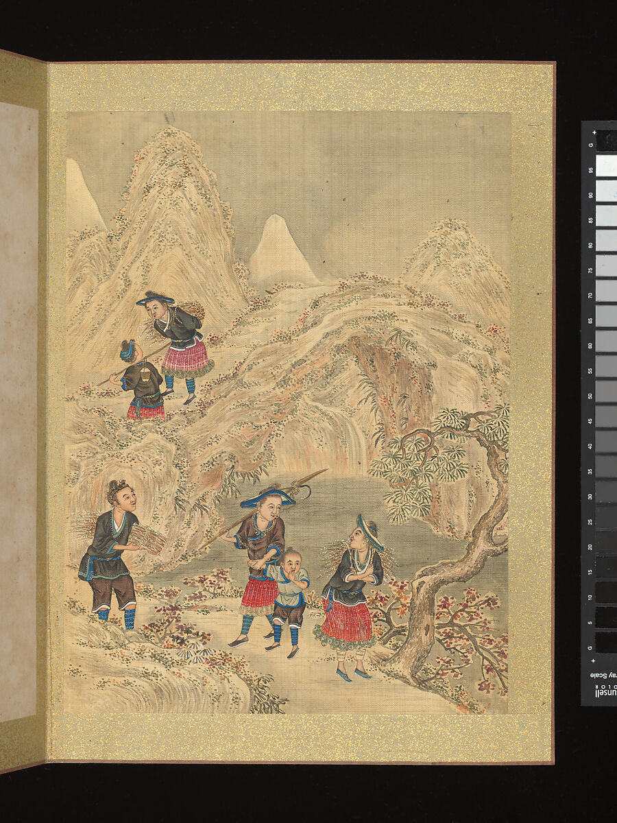 Ethnographic album depicting peoples of the southwestern border regions, Unidentified artist, Album of twelve leaves; ink and color on silk, China
