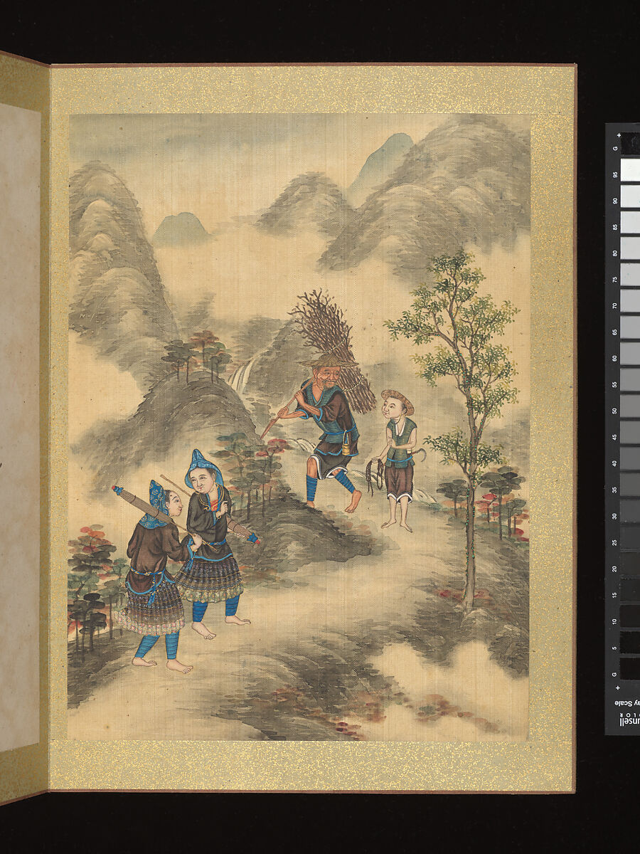 Ethnographic album depicting peoples of the southwestern border regions, Unidentified artist, Album of twelve leaves; ink and color on silk, China