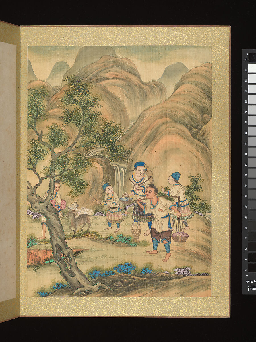 Ethnographic album depicting peoples of the southwestern border regions, Unidentified artist, Album of twelve leaves; ink and color on silk, China