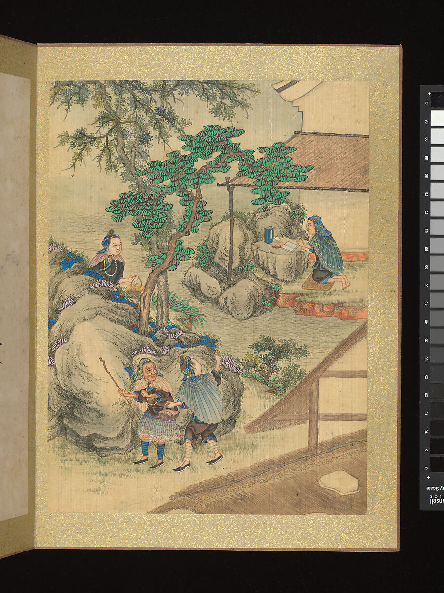 Ethnographic album depicting peoples of the southwestern border regions, Unidentified artist, Album of twelve leaves; ink and color on silk, China