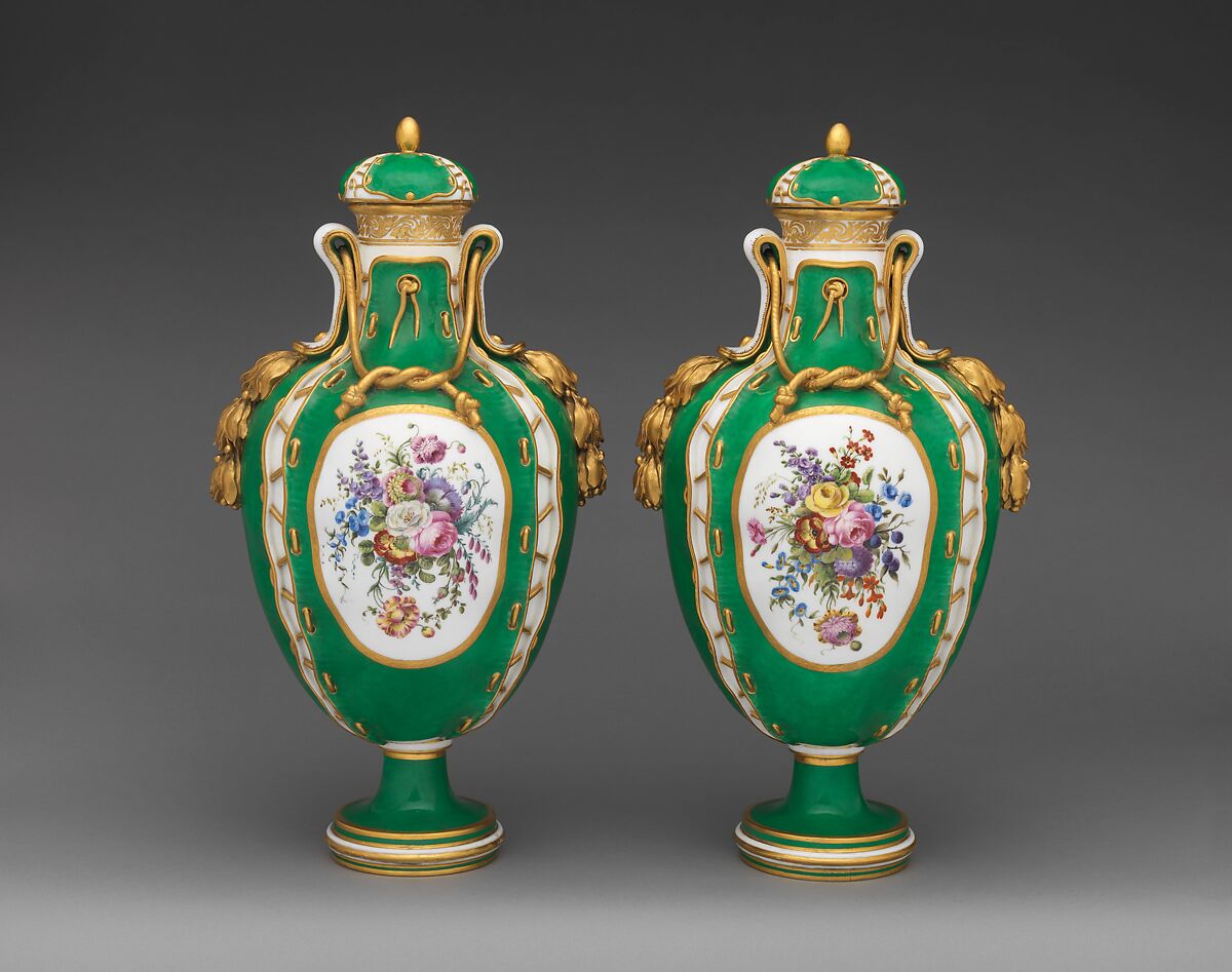 Vase (vase cuir) (one of a pair), Sèvres Manufactory (French, 1740–present), Soft-paste porcelain, gilt bronze, French, Sèvres