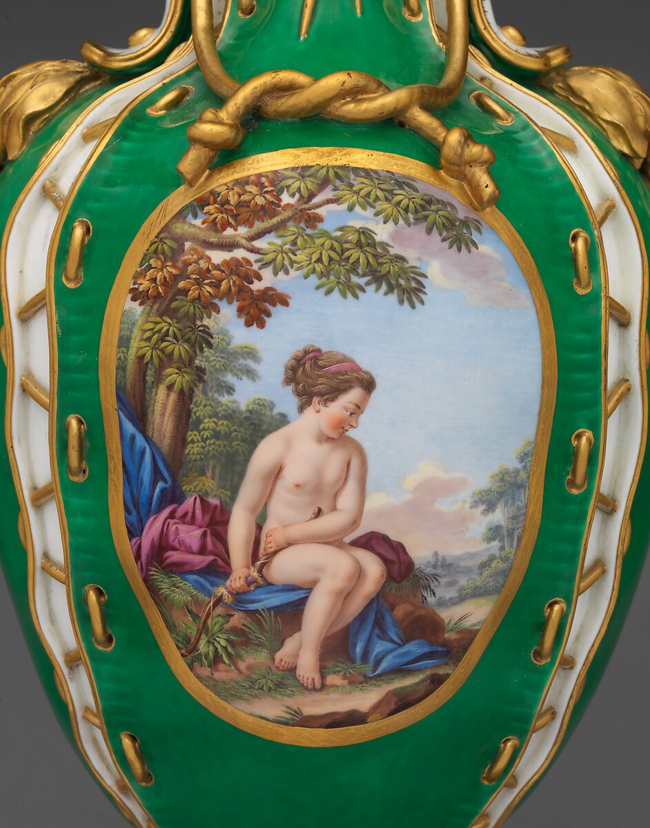 Vase (vase cuir) (one of a pair), Sèvres Manufactory (French, 1740–present), Soft-paste porcelain, gilt bronze, French, Sèvres