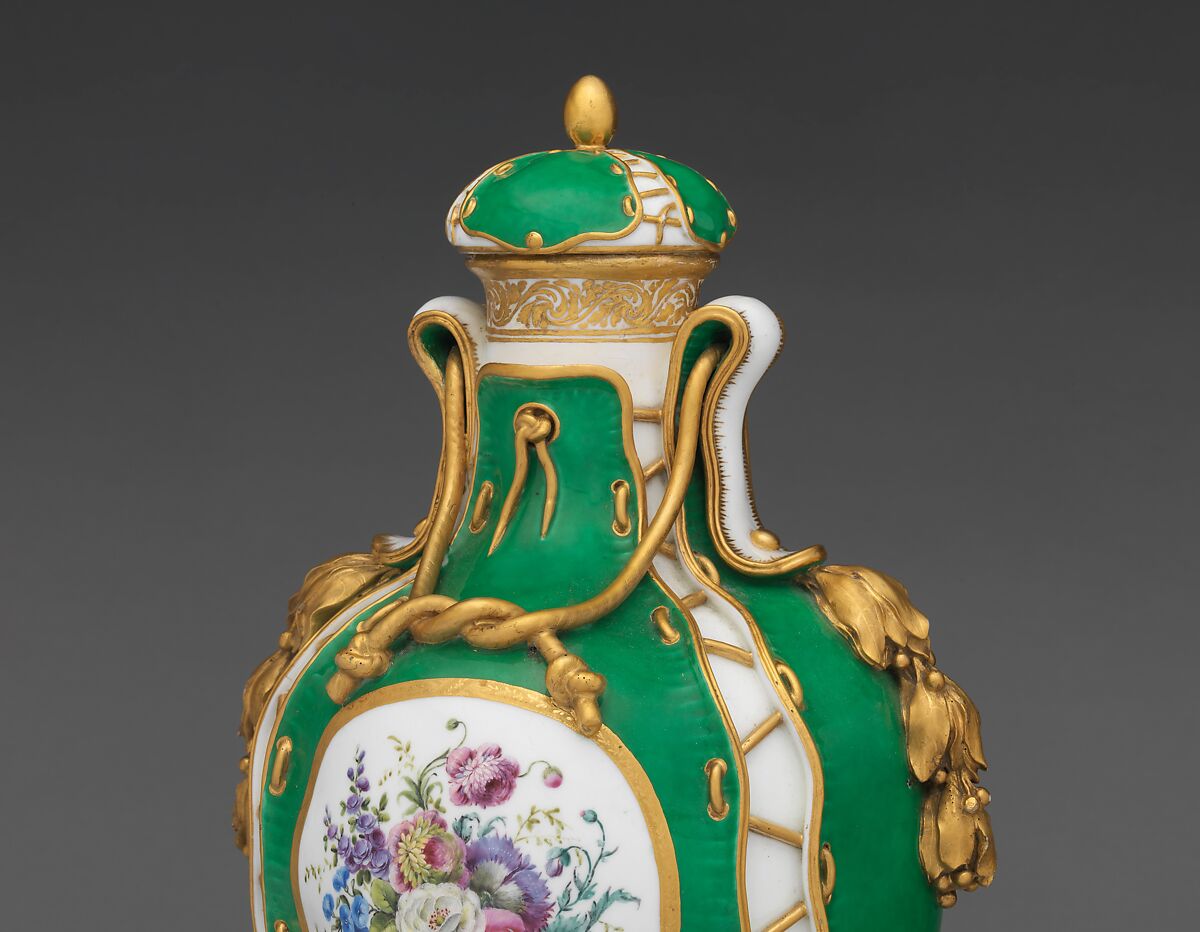 Vase (vase cuir) (one of a pair), Sèvres Manufactory (French, 1740–present), Soft-paste porcelain, gilt bronze, French, Sèvres