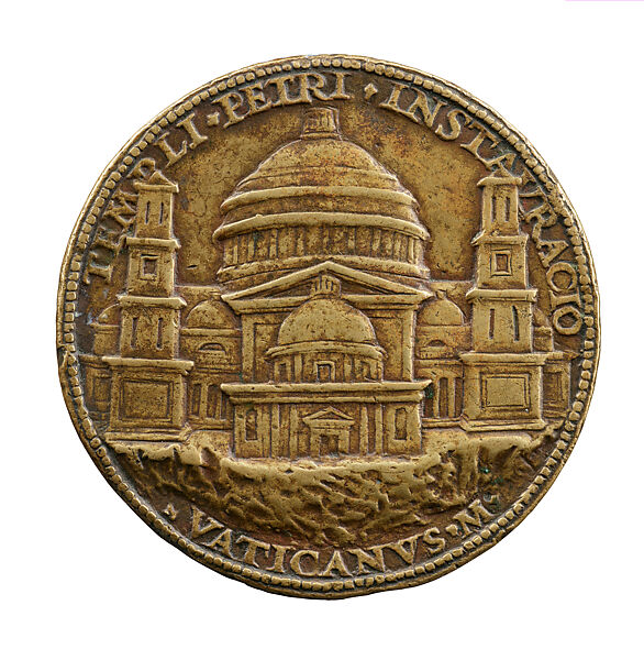 Commemorative Medal with the Portrait of Pope Julius II (obverse); Bramante's Project for Saint Peter's Basilica(reverse), Caradosso (Cristoforo Caradosso Foppa) (before 1475–1526/7), Copper alloy (cast)