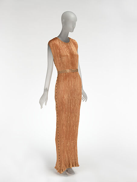 Delphos gown, Fortuny (Italian, founded 1906), silk, glass, Italian