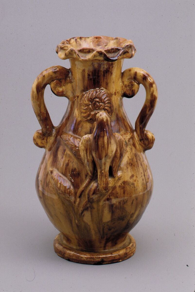 Vase, Anthony W. Baecher (1824–1889), Earthenware, American