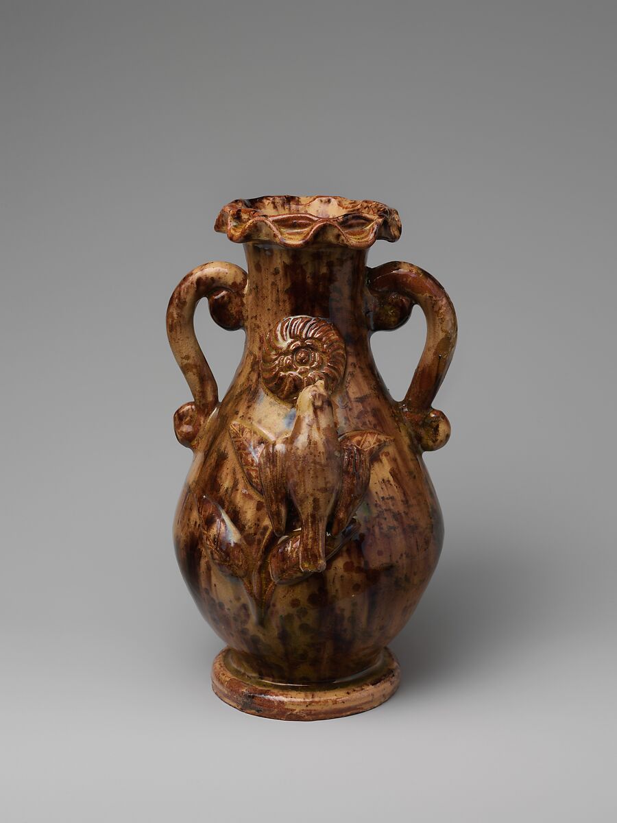 Vase, Anthony W. Baecher (1824–1889), Earthenware, American 