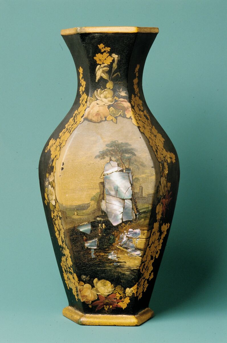 Vase, Ralph Bagnall Beech (active 1845–57), Earthenware, mother-of-pearl, American 