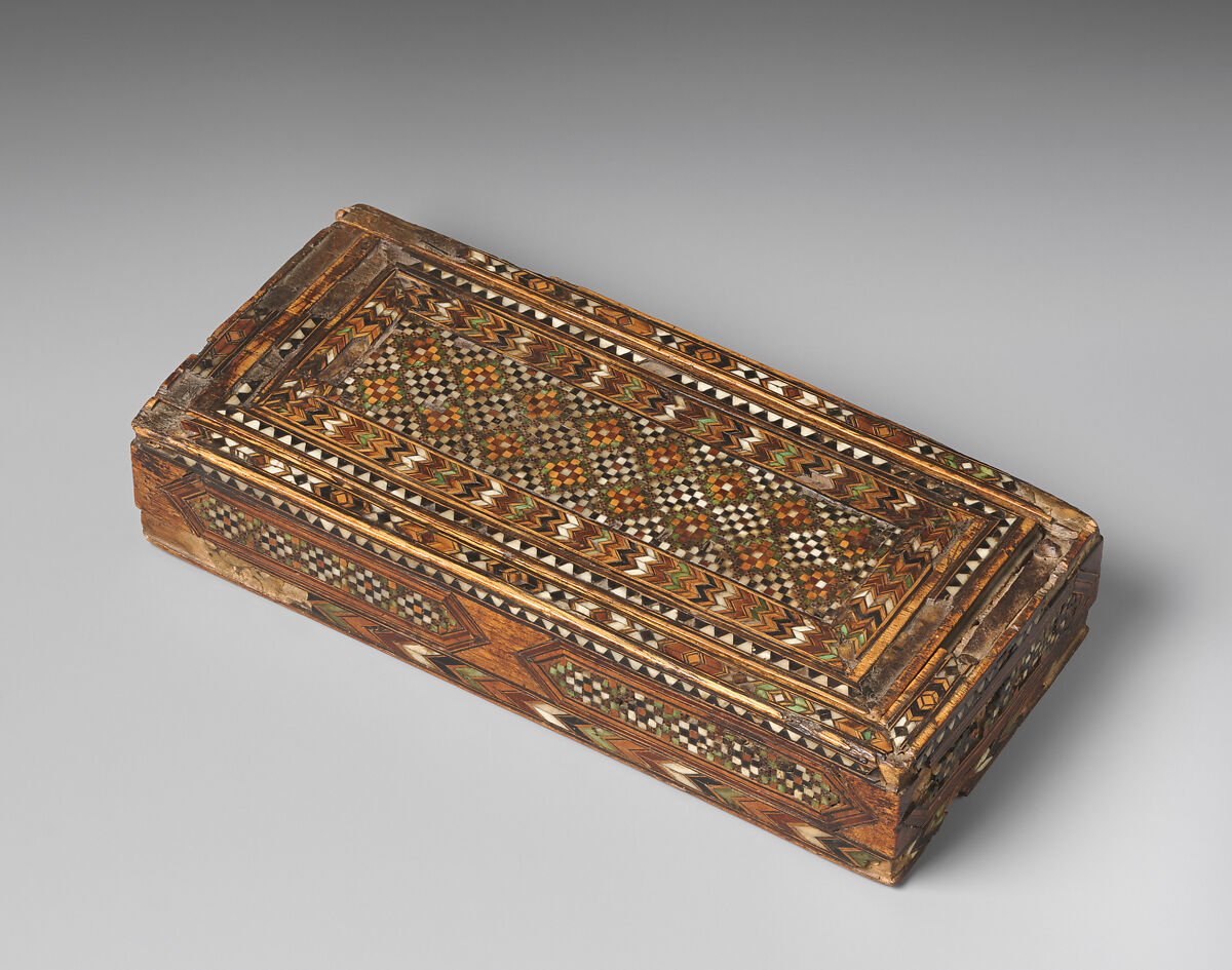 Marquetry Box for Weighing Scales, Wood; inlaid with bone, metal, and pigment