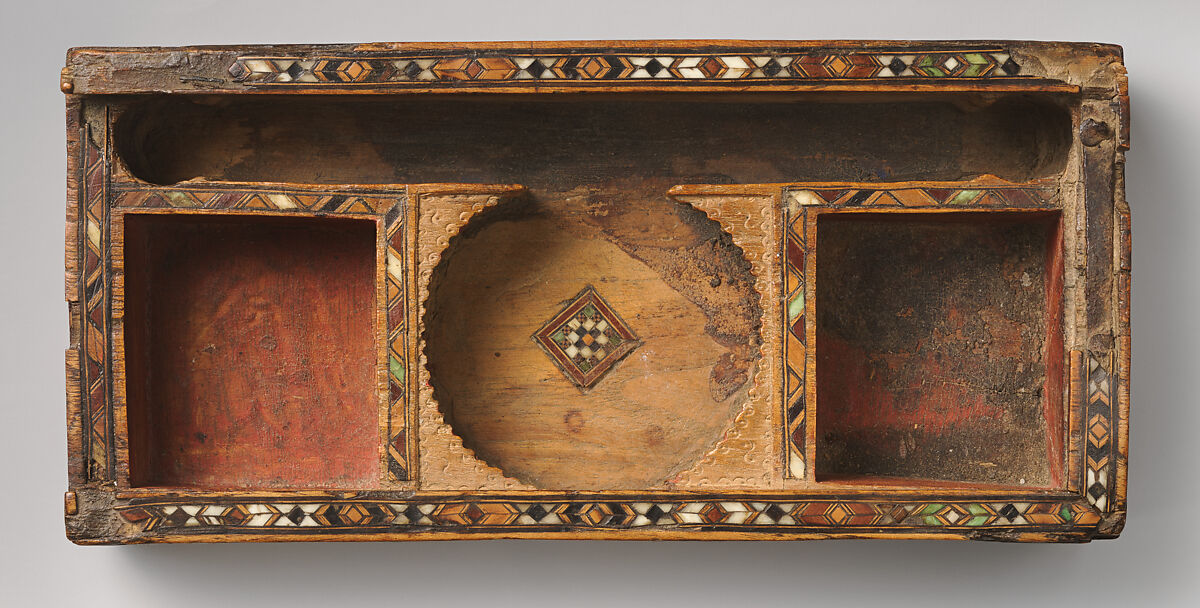 Marquetry Box for Weighing Scales, Wood; inlaid with bone, metal, and pigment