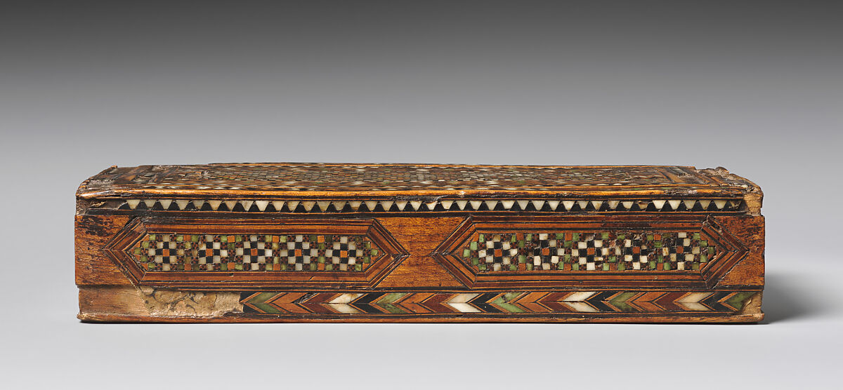 Marquetry Box for Weighing Scales, Wood; inlaid with bone, metal, and pigment