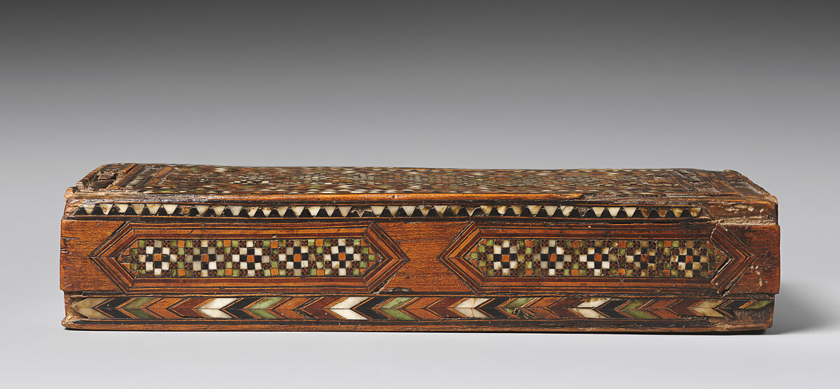 Marquetry Box for Weighing Scales, Wood; inlaid with bone, metal, and pigment