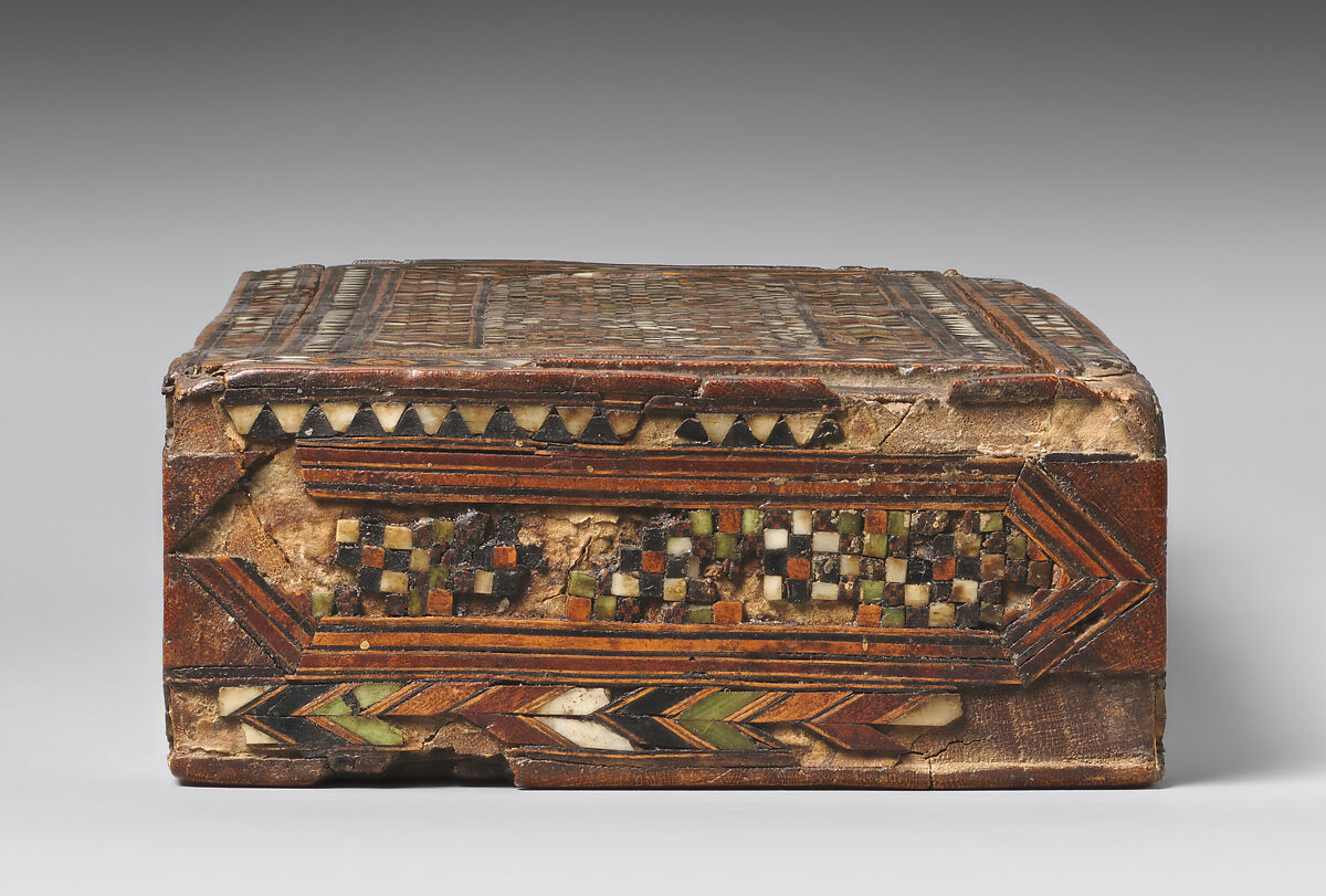 Marquetry Box for Weighing Scales, Wood; inlaid with bone, metal, and pigment