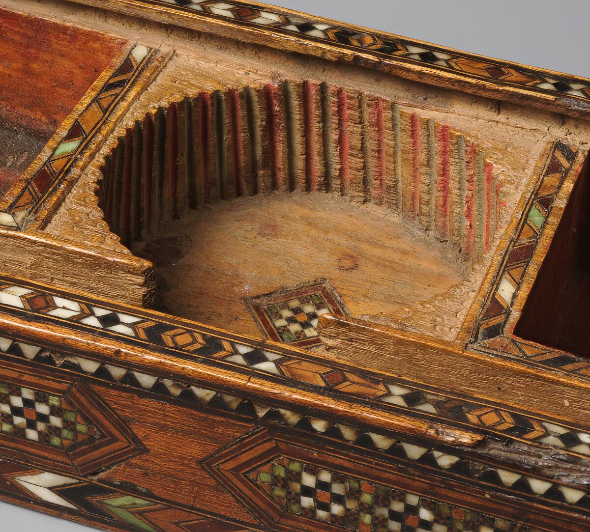 Marquetry Box for Weighing Scales, Wood; inlaid with bone, metal, and pigment