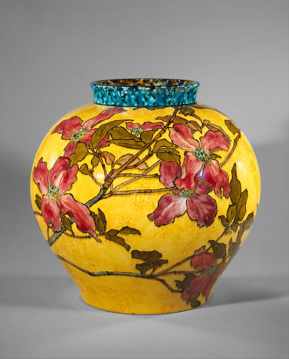 Vase, John Bennett (1840–1907), Painted and glazed earthenware, American 