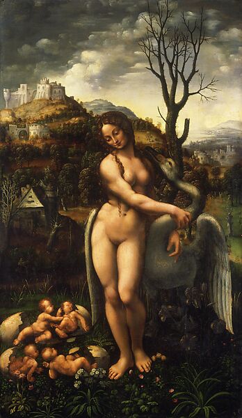 Copy after Leonardo’s Standing Leda and the Swan, Sixteenth-century Lombard Artists near Cesare da Sesto, Oil and tempera grassa on poplar wood