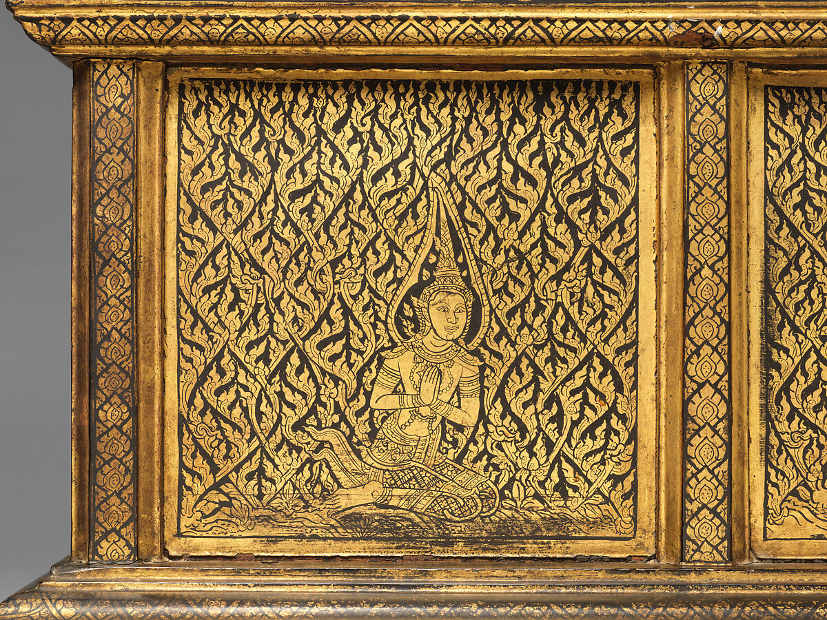 Manuscript storage cabinet, Hardwood with black lacquer and applied gold, Thailand, Bangkok