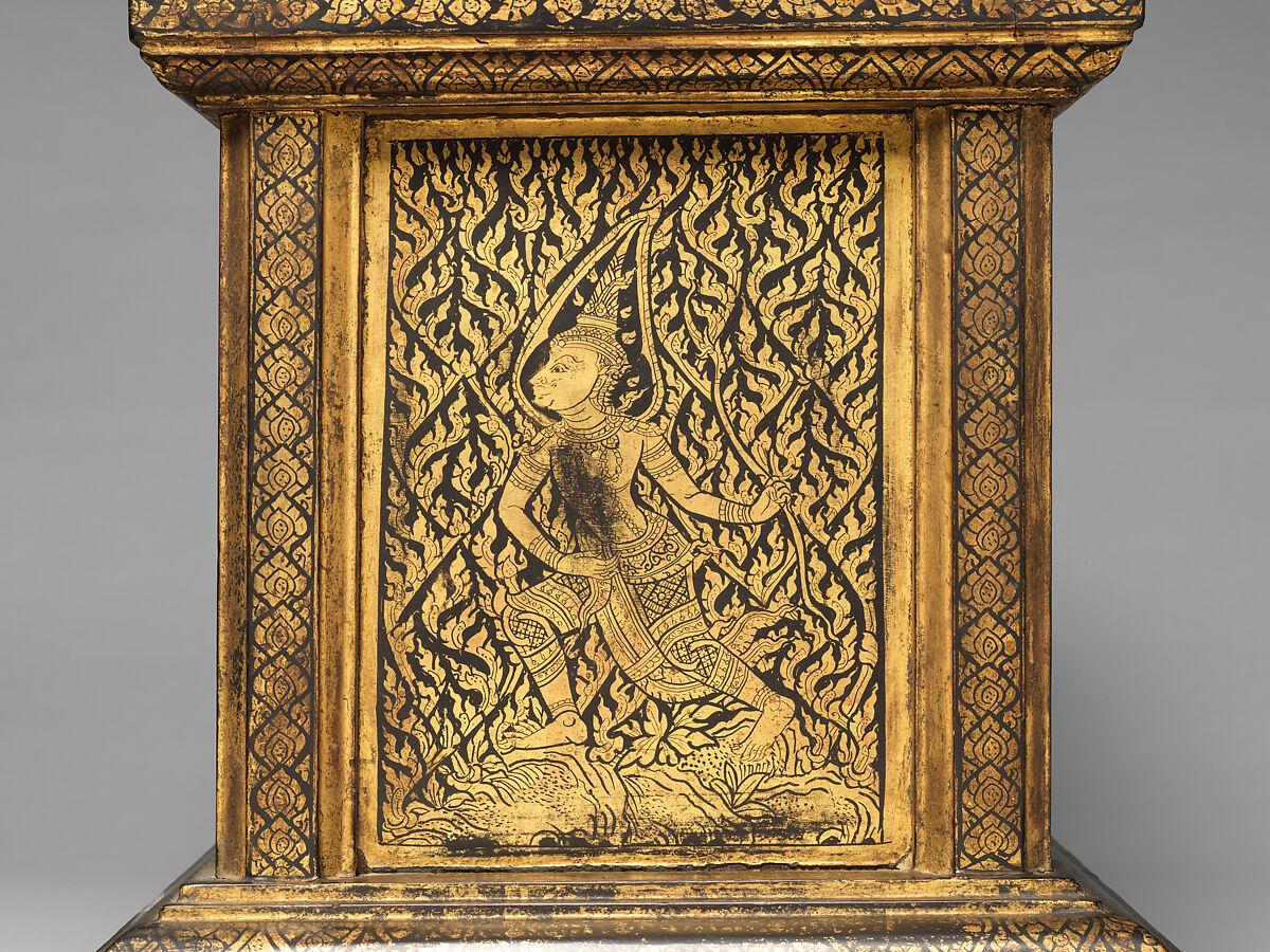 Manuscript storage cabinet, Hardwood with black lacquer and applied gold, Thailand, Bangkok