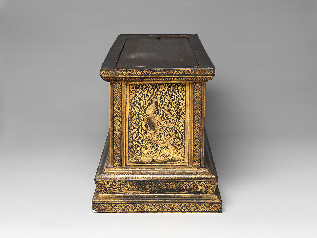 Manuscript storage cabinet, Hardwood with black lacquer and applied gold, Thailand, Bangkok