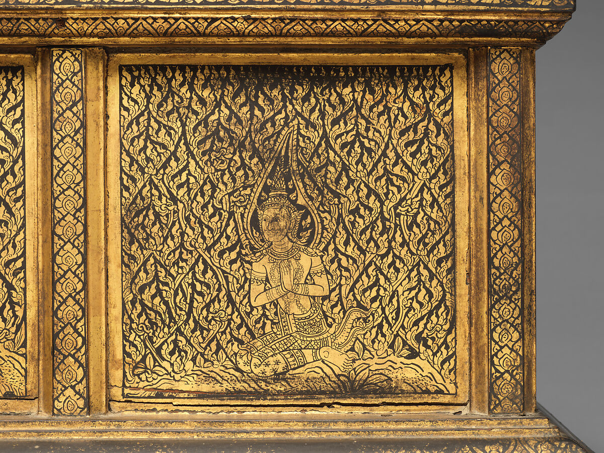 Manuscript storage cabinet, Hardwood with black lacquer and applied gold, Thailand, Bangkok