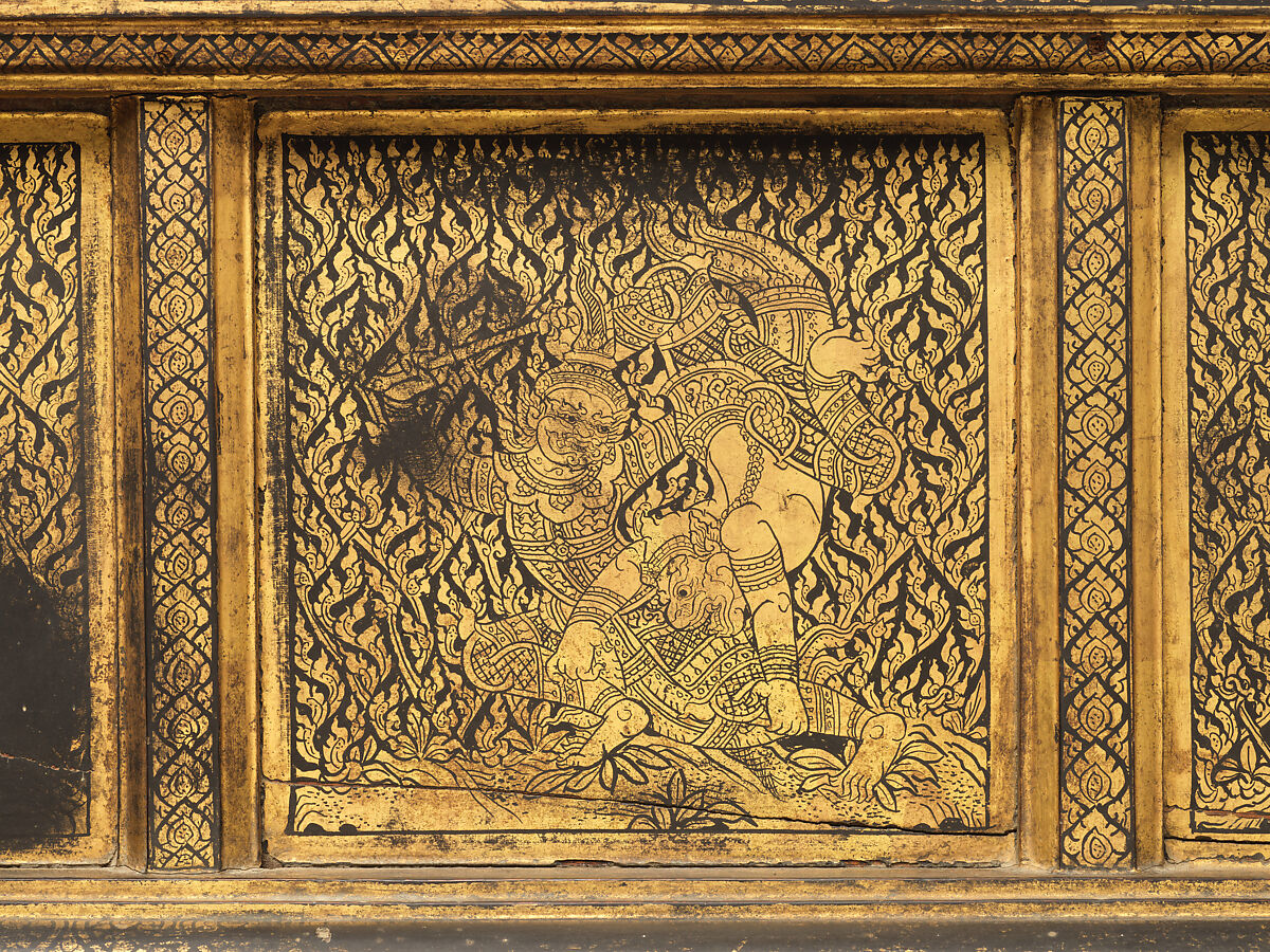 Manuscript storage cabinet, Hardwood with black lacquer and applied gold, Thailand, Bangkok