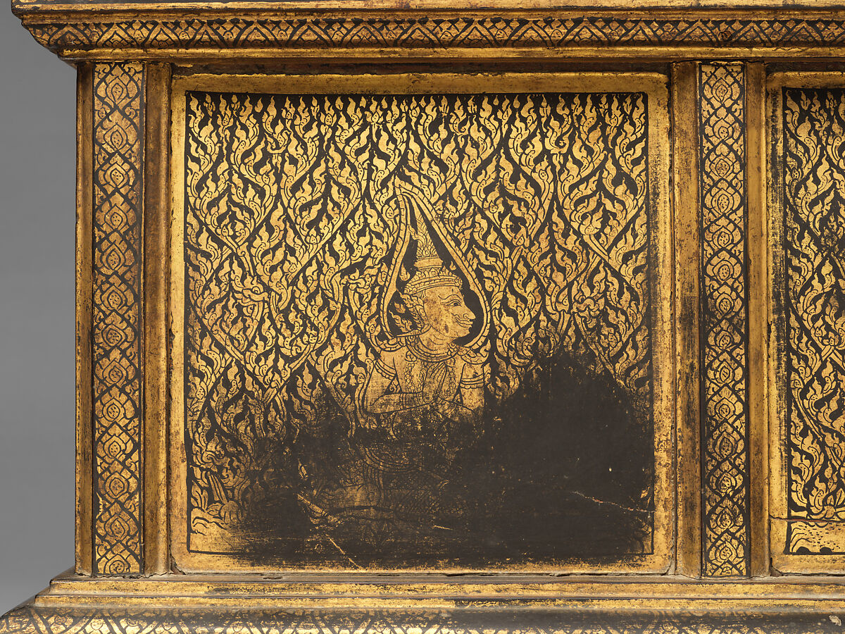 Manuscript storage cabinet, Hardwood with black lacquer and applied gold, Thailand, Bangkok