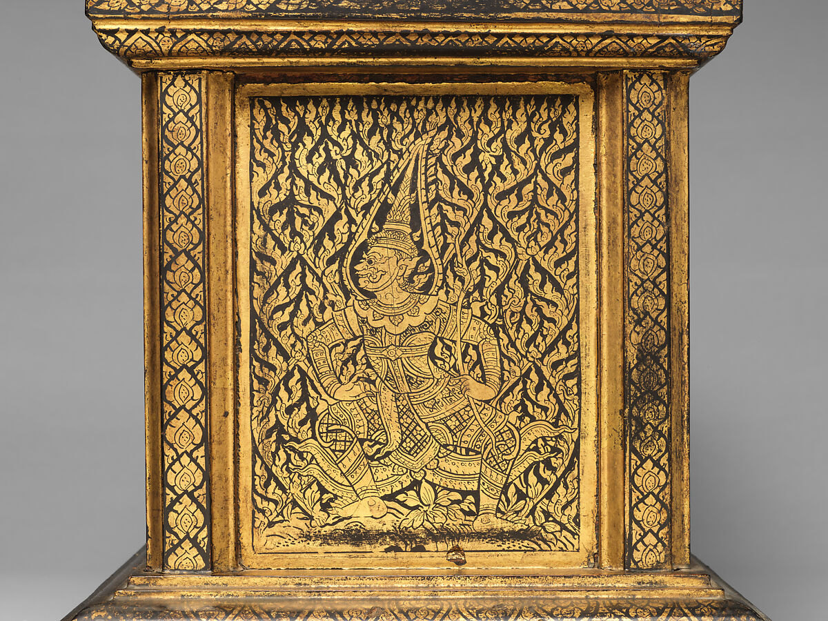 Manuscript storage cabinet, Hardwood with black lacquer and applied gold, Thailand, Bangkok