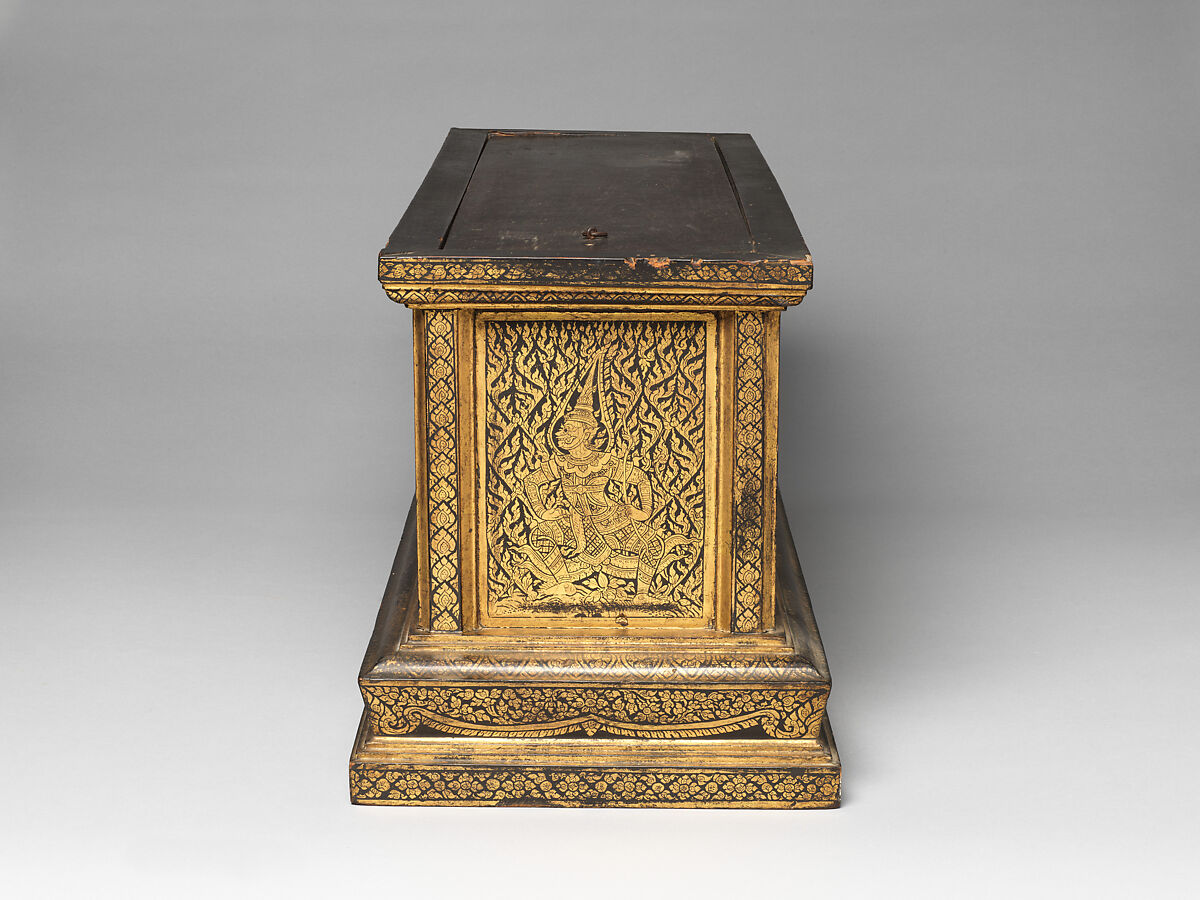 Manuscript storage cabinet, Hardwood with black lacquer and applied gold, Thailand, Bangkok