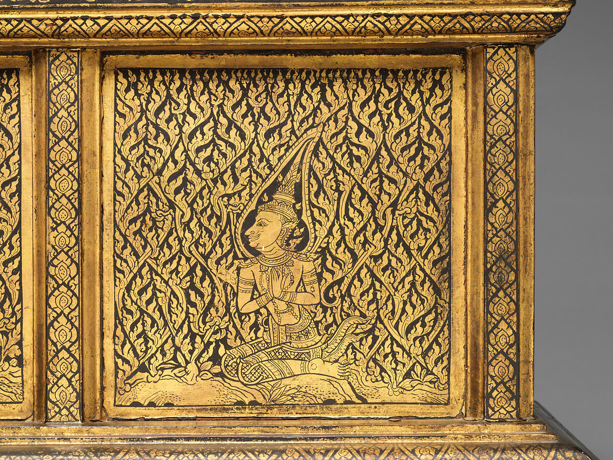 Manuscript storage cabinet, Hardwood with black lacquer and applied gold, Thailand, Bangkok