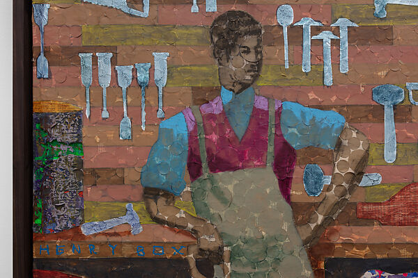 Cargo, Derek Fordjour (American, born Memphis, Tennessee, 1974), Acrylic, charcoal, cardboard, oil pastel, and foil on newspaper mounted on canvas