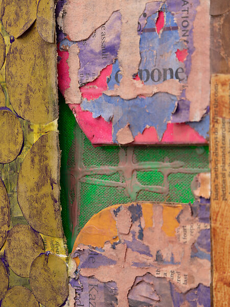 Cargo, Derek Fordjour (American, born Memphis, Tennessee, 1974), Acrylic, charcoal, cardboard, oil pastel, and foil on newspaper mounted on canvas