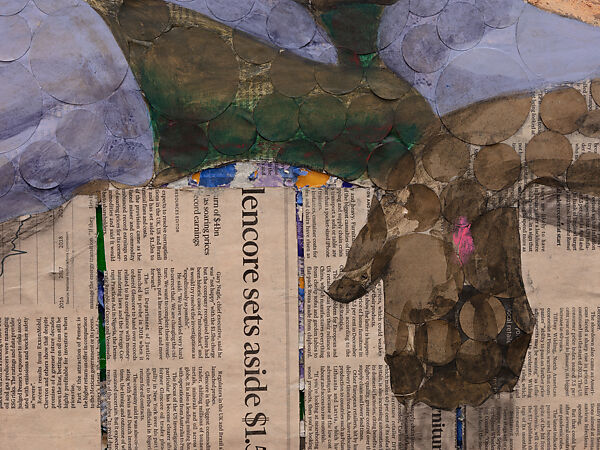 Cargo, Derek Fordjour (American, born Memphis, Tennessee, 1974), Acrylic, charcoal, cardboard, oil pastel, and foil on newspaper mounted on canvas