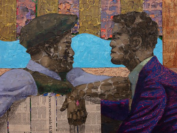 Cargo, Derek Fordjour (American, born Memphis, Tennessee, 1974), Acrylic, charcoal, cardboard, oil pastel, and foil on newspaper mounted on canvas