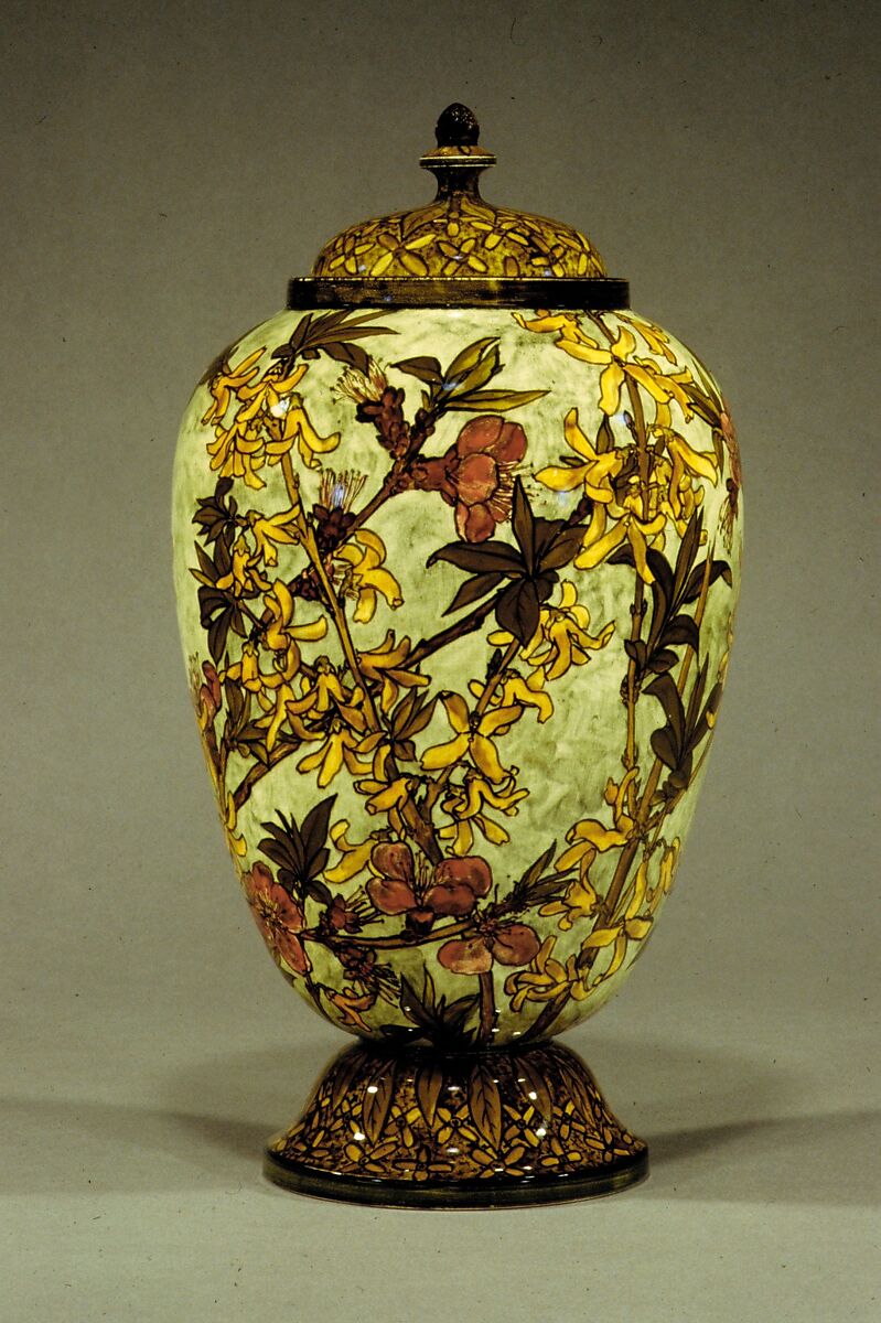 Vase, John Bennett (1840–1907), Painted and glazed earthenware, American 