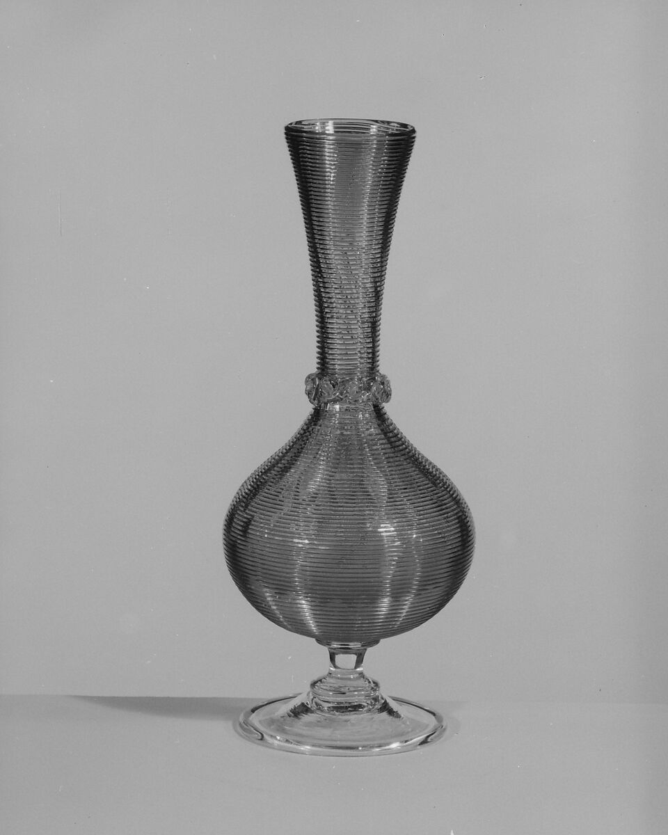 Vase, Possibly Boston &amp; Sandwich Glass Company (American, 1825–1888, Sandwich, Massachusetts), Blown amber glass with applied threaded decoration, American 