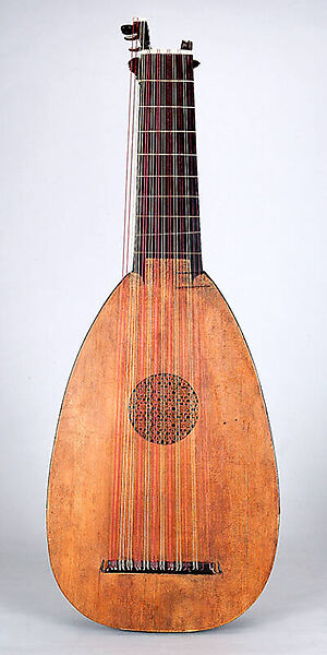 13-course lute, Wendelin Tieffenbrucker  German, active Italy, Spruce, hardwood, yew, maple, ebony, bone, possibly fruitwood, paper
