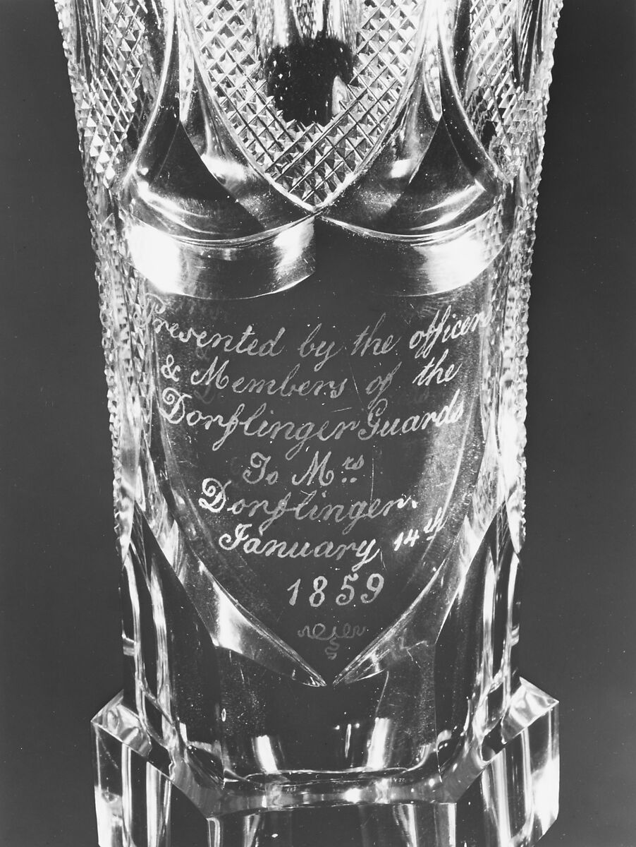 Presentation vase, Long Island Flint Glass Works of Christian Dorflinger (1852–63), Blown, cut, and engraved glass, American