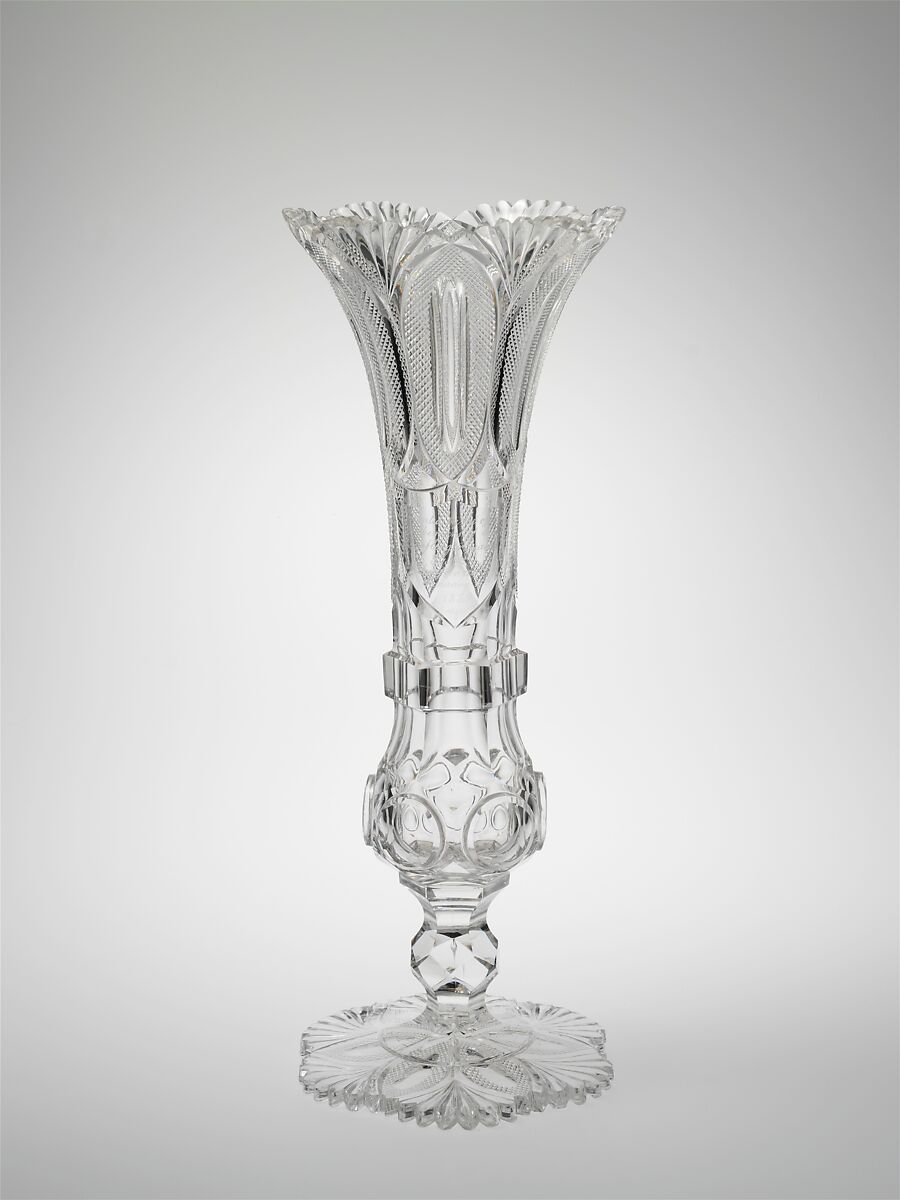 Presentation vase, Long Island Flint Glass Works of Christian Dorflinger (1852–63), Blown, cut, and engraved glass, American 