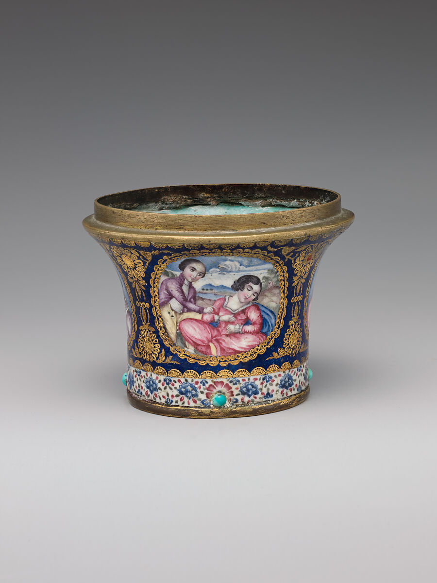 Enameled Element of a Huqqa, Gold; enamel-painted and turquoise