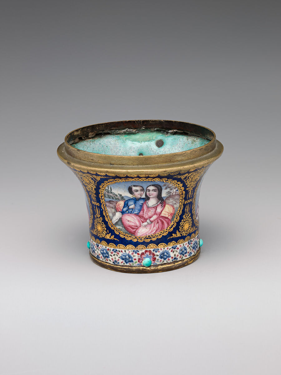 Enameled Element of a Huqqa, Gold; enamel-painted and turquoise