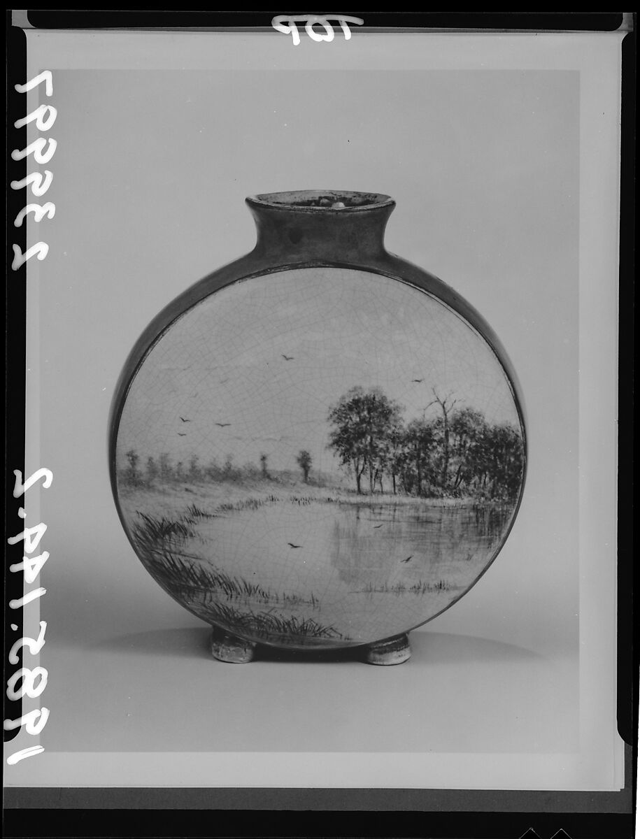 Pilgrim Vase, Jersey City Pottery (1855–92), Painted and glazed earthenware, American