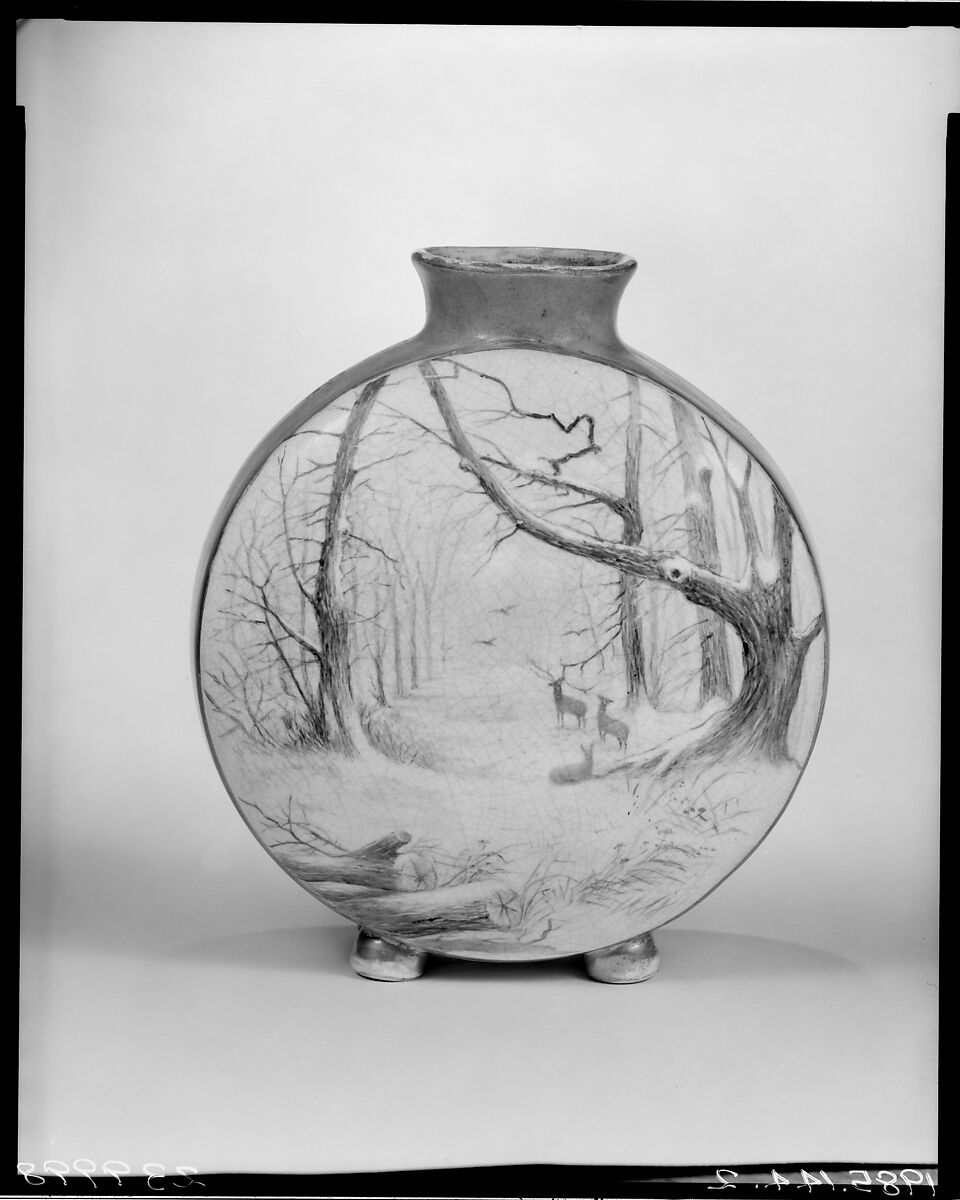 Pilgrim Vase, Jersey City Pottery (1855–92), Painted and glazed earthenware, American